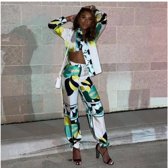 A287 NWT BLOGGER FAVE ZARA SATIN EFFECT PRINT PLAZZO PANTS - Picture 6 of 8